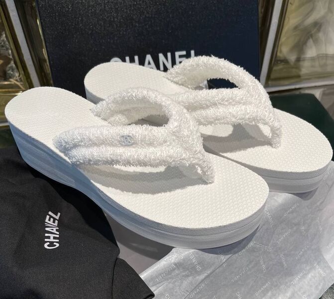 Шлепки Chanel женский текстиль белый 191689