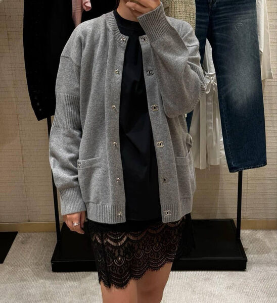 Кардиган Chanel женский вязаная ткань графитовый 169020