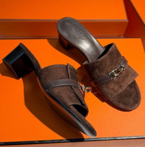 Шлепки Hermès женский замша 188669