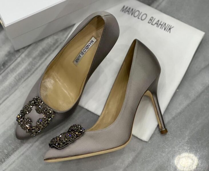 Туфли Manolo Blahnik женский сатин графитовый 122516