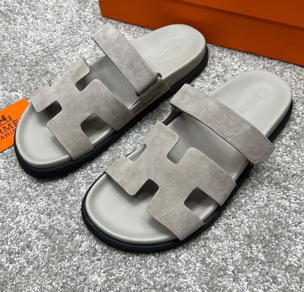 Мужские шлепки Hermès мужской замша графитовый 115595