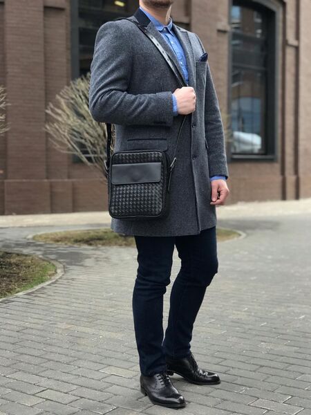 Мужская сумка мессенджер Bottega Veneta мужской кожа черный 42679-3