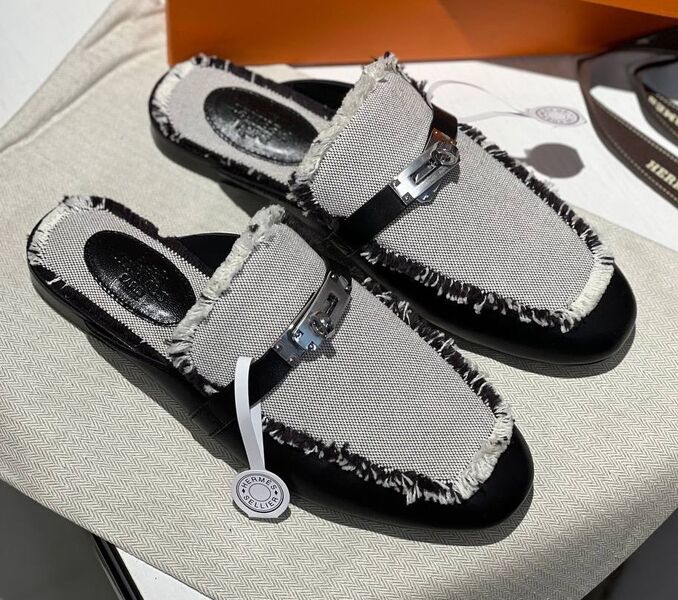 Сабо Hermès женский текстиль серый 113910
