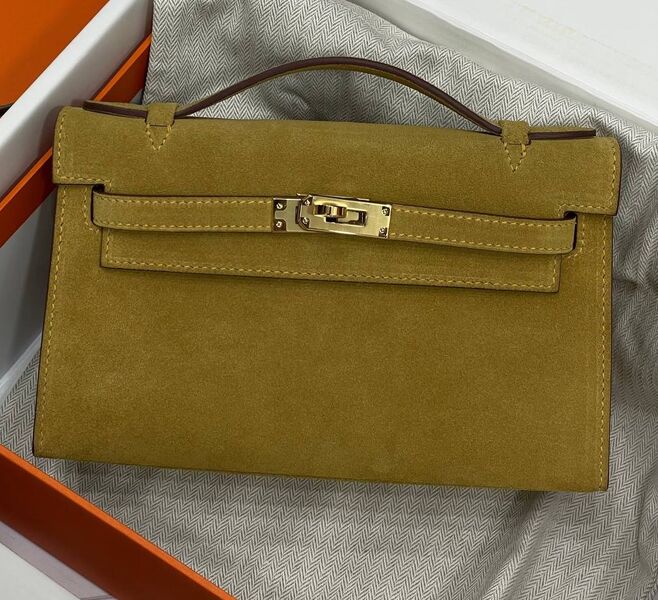 Сумка Hermèskelly Pochette женский замша горчичный 150186