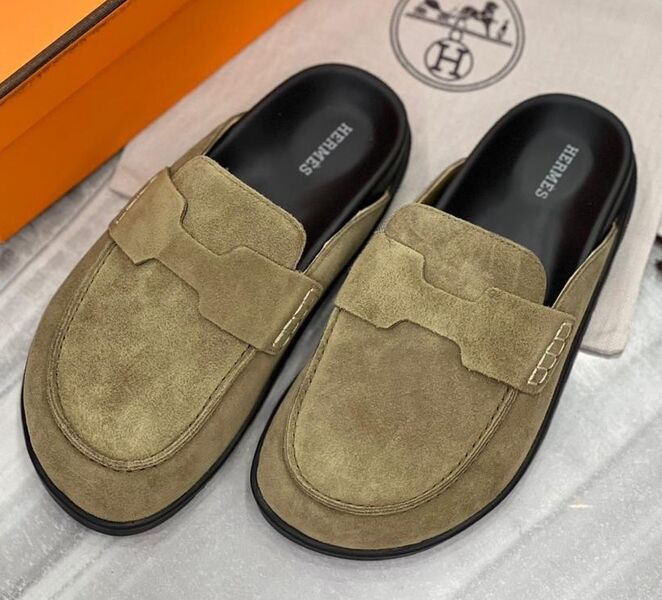 Мюли Hermès женский замша болотный 109496