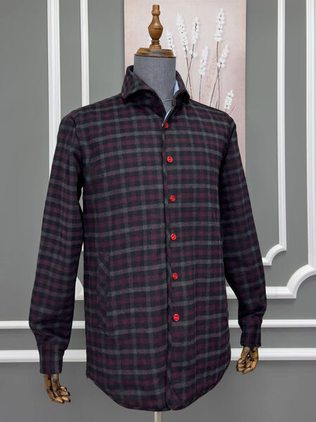 Мужская рубашка утепленная Kiton мужской бордовый 177903-10