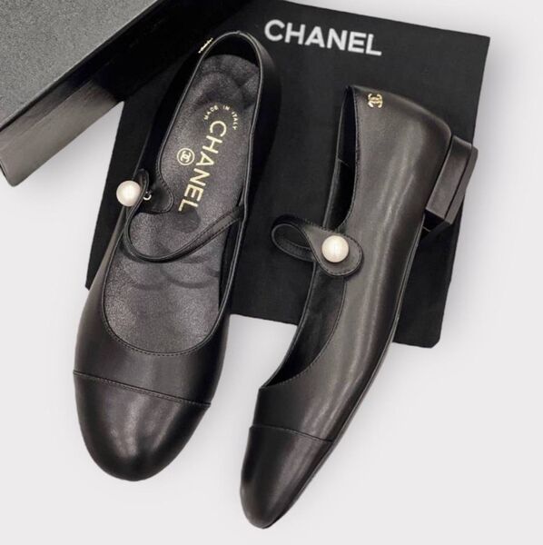 Балетки Chanel женский кожа черный 160579