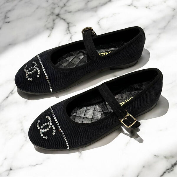 Балетки Chanel женский вельвет черный 156306-2