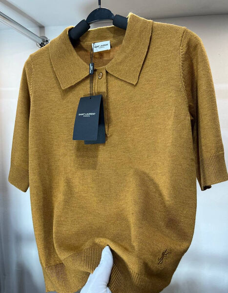 Поло Saint Laurent женский трикотаж горчичный 169044