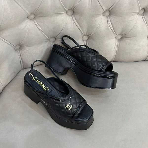 Босоножки Chanel женский кожа черный 123967-2