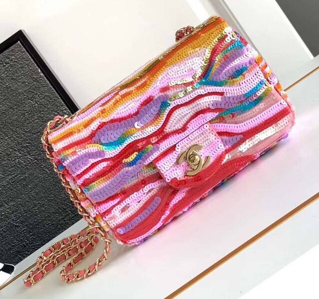 Сумка Chanel 2.55 женский пайетки розовый 150581