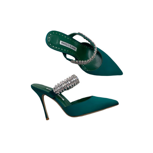 Туфли Manolo Blahnik женский сатин болотный 80849-3