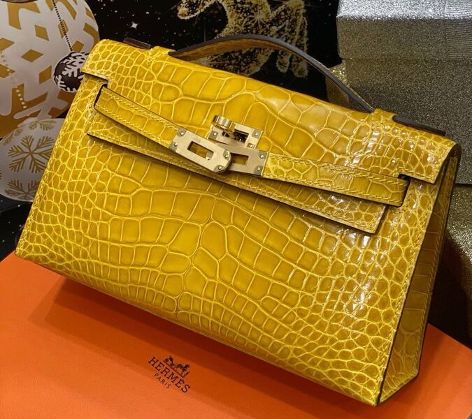 Сумка Hermèskelly 20 Pochette женский кожа горчичный 138911