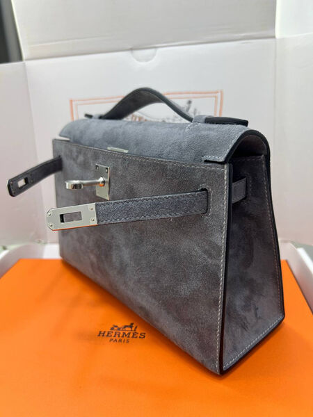 Сумка Hermèskelly Pochette женский замша графитовый 155749-4