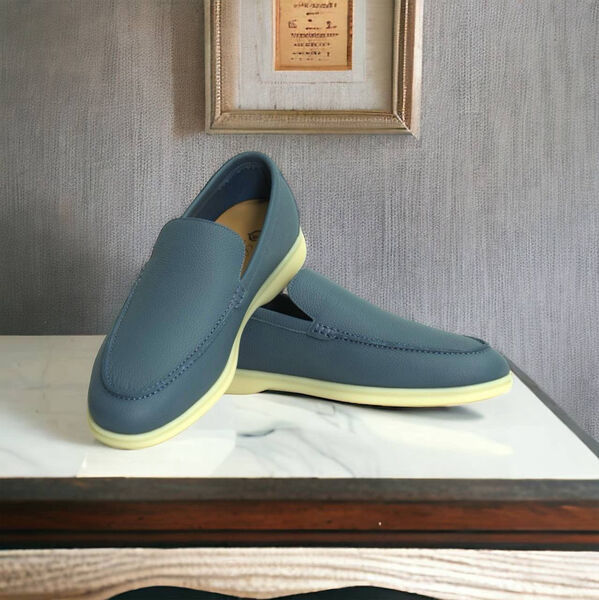 Мужские лоферы Loro Piana мужской кожа бирюзовый 146479-2