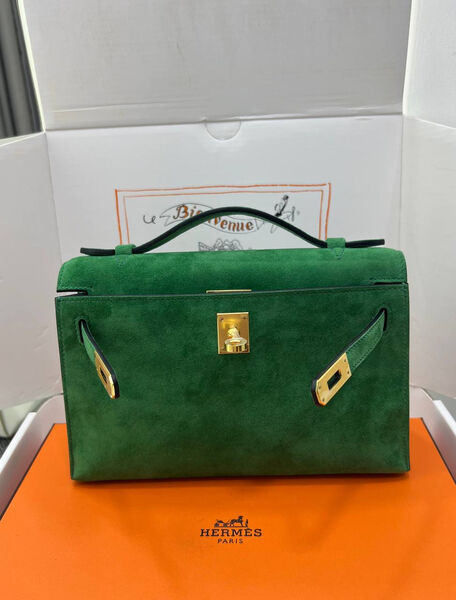Сумка Hermèskelly Pochette женский замша болотный 155752-3