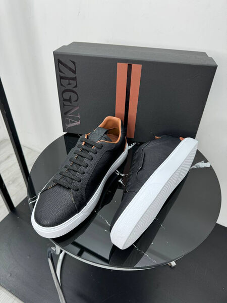 Мужские кеды Zegna мужской кожа черный 192990-2