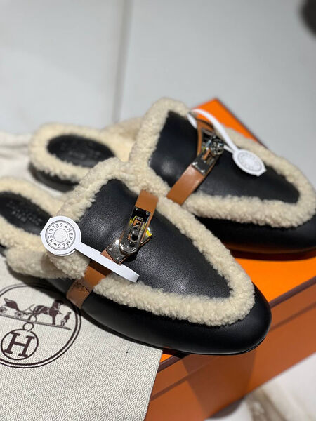 Мюли Hermès женский замша черный 128304-4