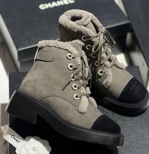 Ботинки Chanel женский кожа графитовый 169537