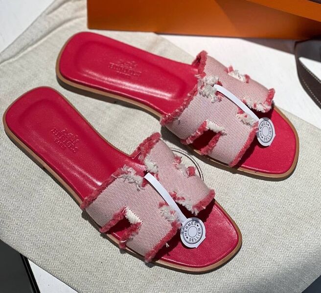 Шлепки Hermès женский текстиль розовый 113886
