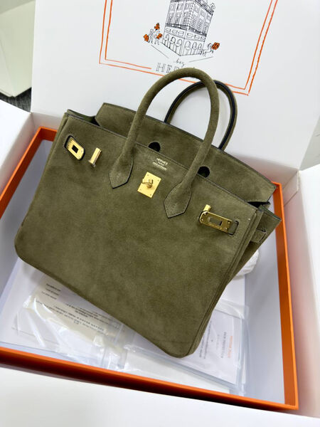 Сумка Hermès Birkin 25 женский замша болотный 155726-2