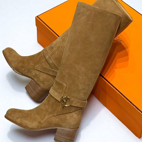 Сапоги Hermès женский замша бежевый 200780