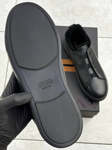 Мужские кеды Zegna мужской кожа черный 165922-6