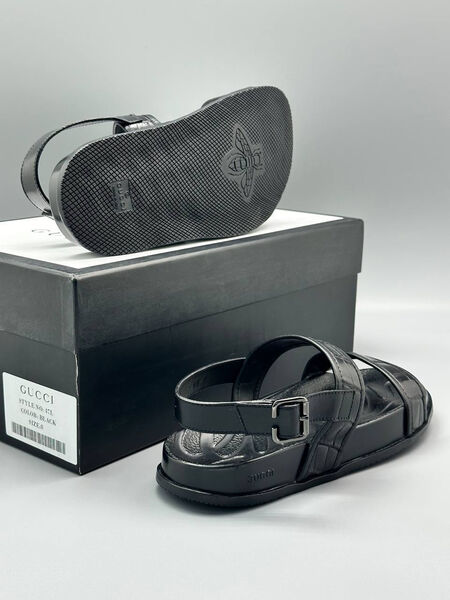 Мужские сандалии Gucci мужской кожа черный 191764-4