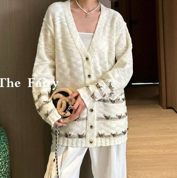 Кардиган Chanel женский вязаная ткань белый 196497