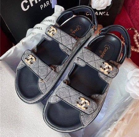 Сандалии Chanel женский текстиль графитовый 118522