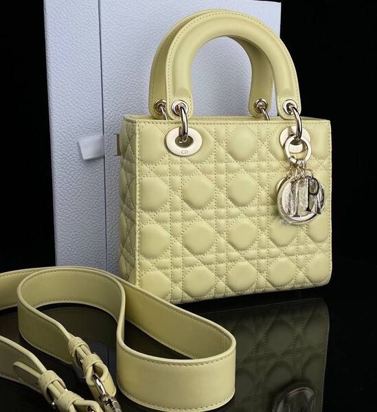 Сумка Christian Dior Lady женский кожа горчичный 120331