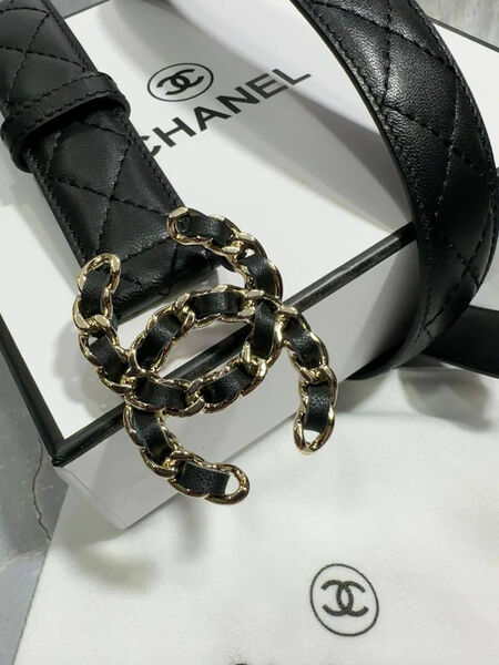 Женский ремень Chanel женский кожа черный 139076-2