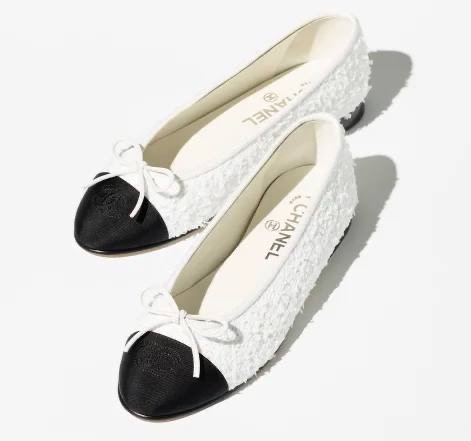 Балетки Chanel женский твид молочный 192657