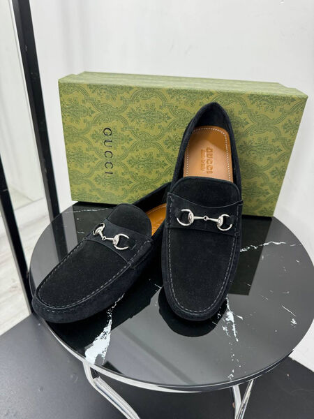 Мужские мокасины Gucci мужской замша черный 195824-2