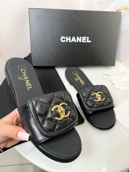 Шлепки Chanel женский кожа черный 181844-4