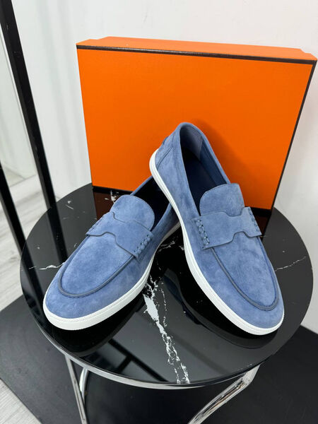Мужские лоферы Hermès мужской замша бирюзовый 193496-2