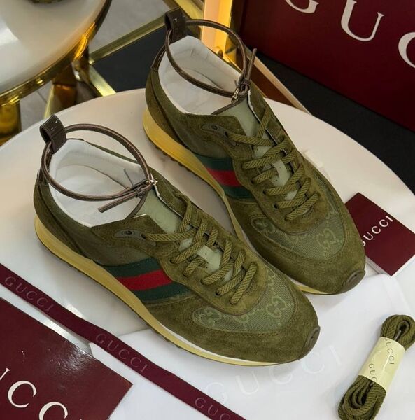 Кроссовки Gucci женский текстиль болотный 188486