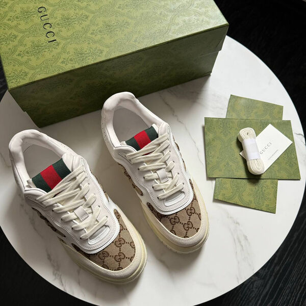 Мужские кеды Gucci мужской кожа бежевый 146776-5