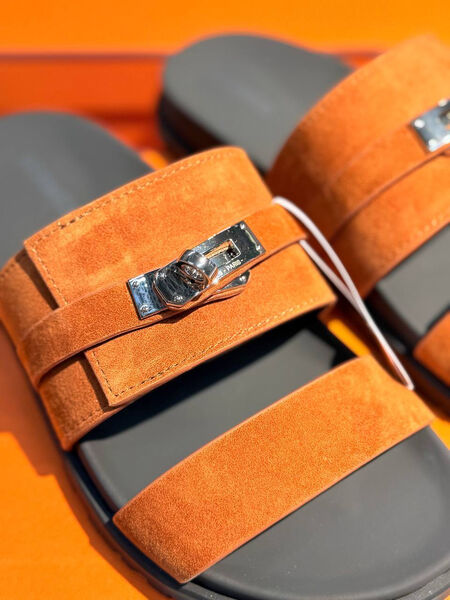 Шлепки Hermès женский замша оранжевый 188073-5