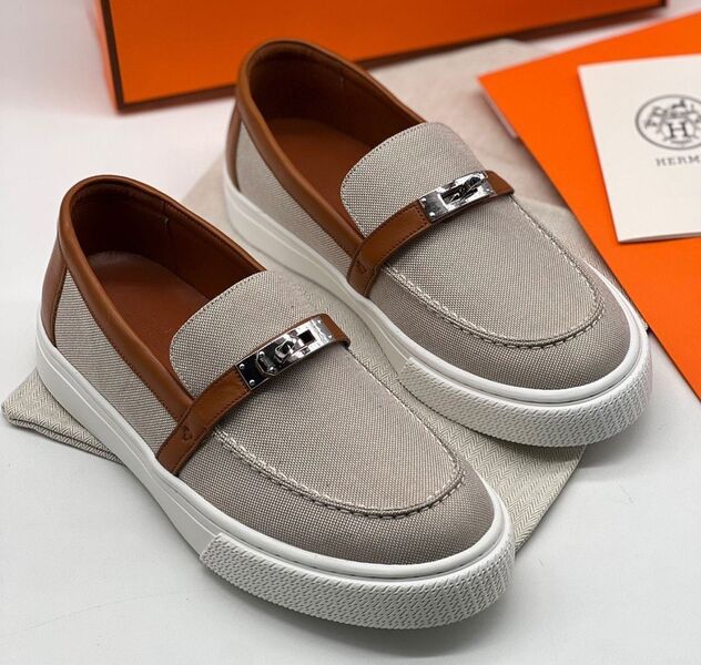Лоферы Hermès женский текстиль графитовый 115067