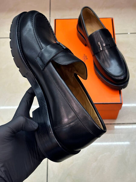 Мужские лоферы Hermès мужской кожа черный 169500-3