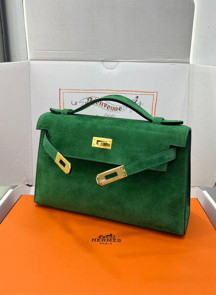 Сумка Hermèskelly Pochette женский замша болотный 155752-2