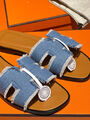 Шлепки Hermès женский джинса бирюзовый 150394-3