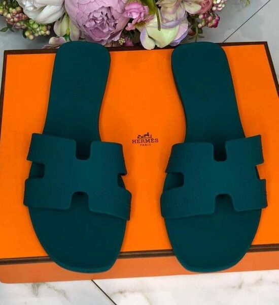 Шлепки Hermès женский бирюзовый 89377