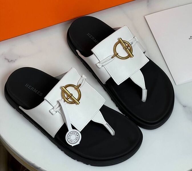 Шлепки Hermès женский кожа белый 181235