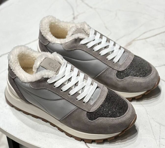 Кроссовки Brunello Cucinelli женский кожа графитовый 168773