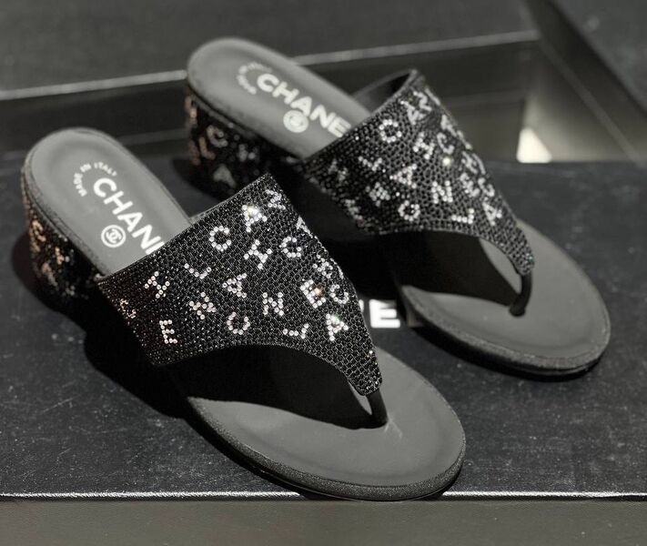 Шлепки Chanel женский стразы черный 152358