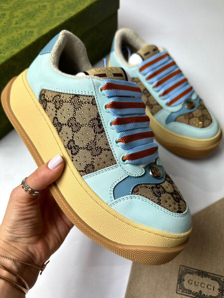 Кеды Gucci женский кожа бирюзовый 120796-2