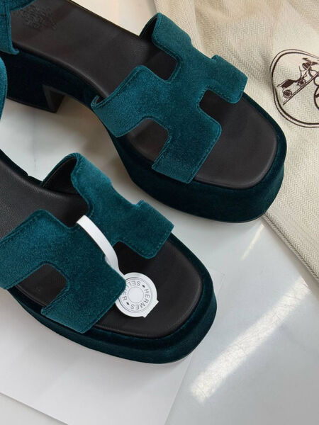 Босоножки Hermès женский замша бирюзовый 186719-3