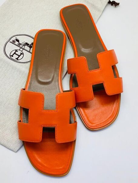Шлепки Hermès женский кожа оранжевый 89206